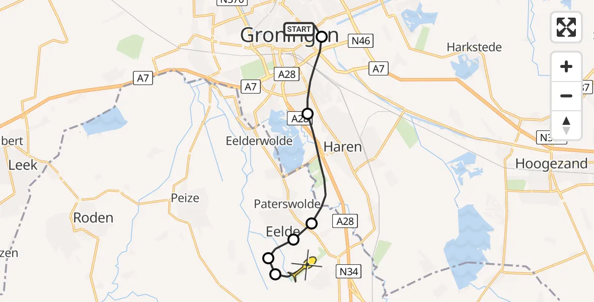 Routekaart van de vlucht: Lifeliner 4 naar Groningen Airport Eelde