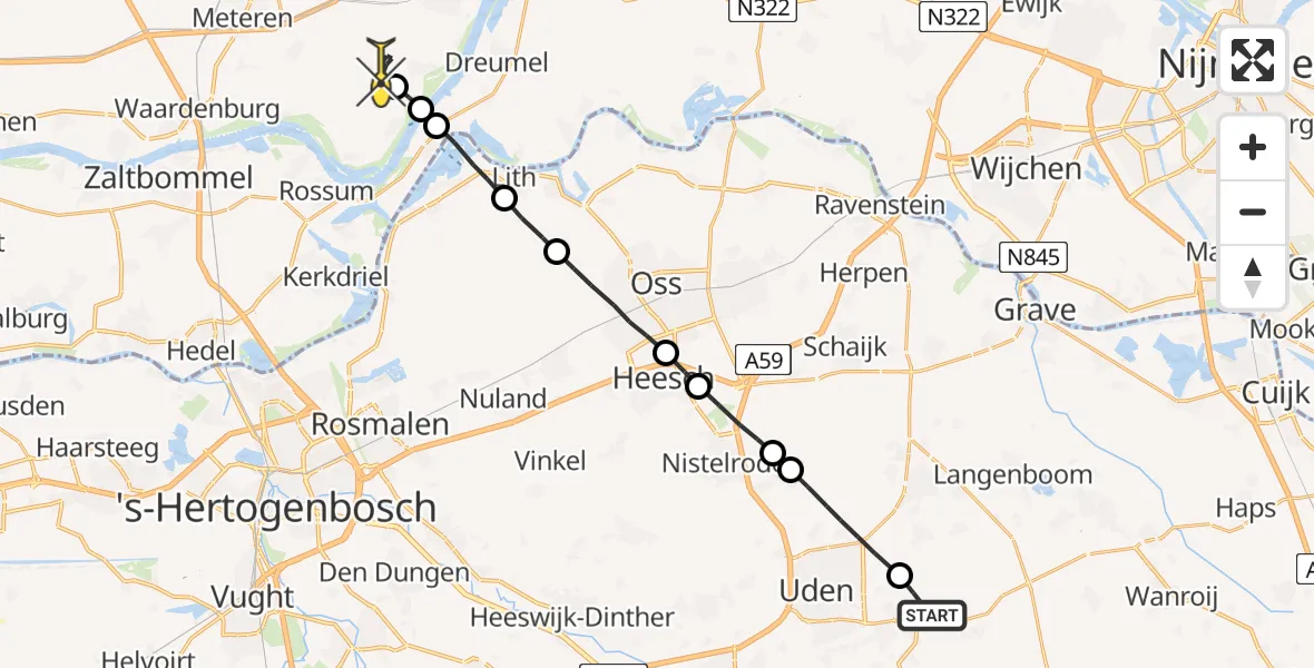 Routekaart van de vlucht: Lifeliner 3 naar Ophemert