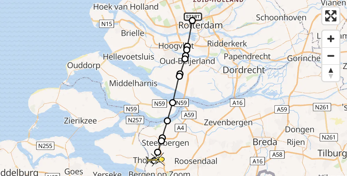 Routekaart van de vlucht: Lifeliner 2 naar Halsteren