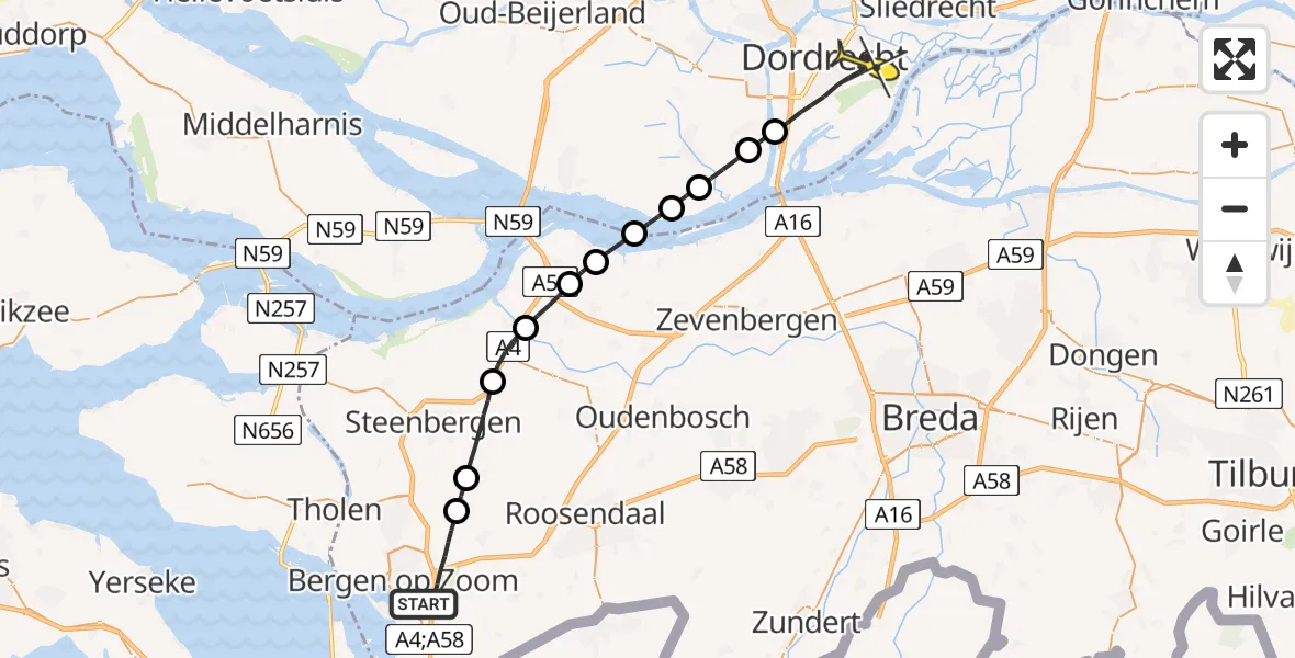 Routekaart van de vlucht: Lifeliner 2 naar Dordrecht