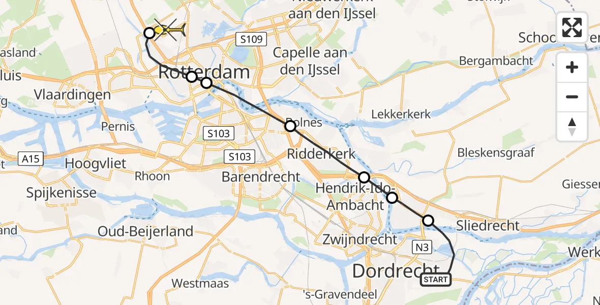 Routekaart van de vlucht: Lifeliner 2 naar Rotterdam The Hague Airport