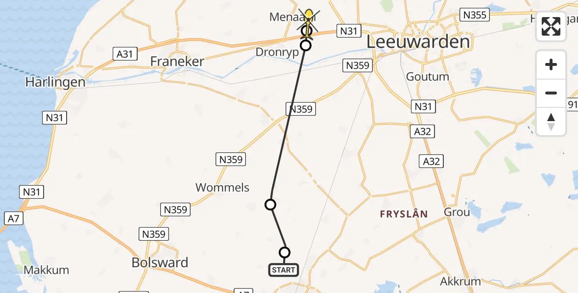 Routekaart van de vlucht: Ambulancehelikopter naar Menaam