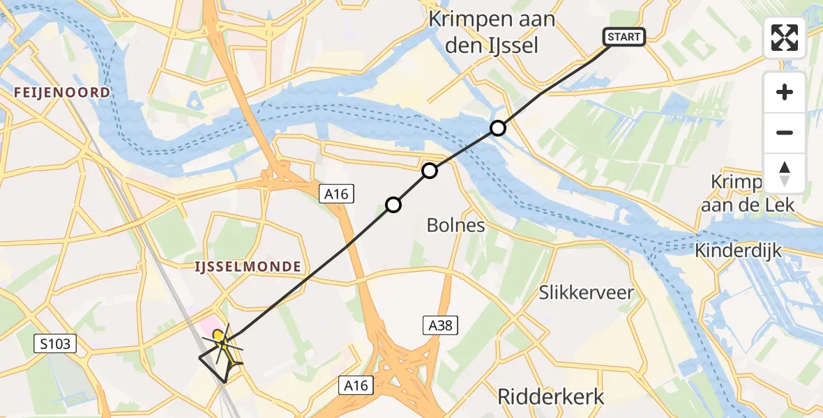 Routekaart van de vlucht: Lifeliner 2 naar Rotterdam