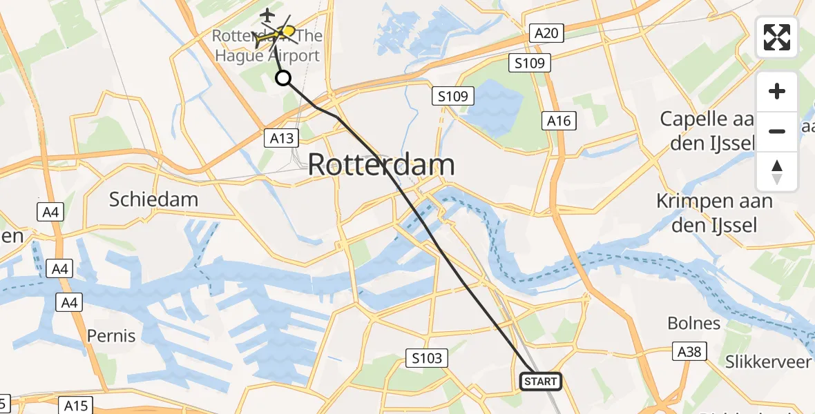 Routekaart van de vlucht: Lifeliner 2 naar Rotterdam The Hague Airport