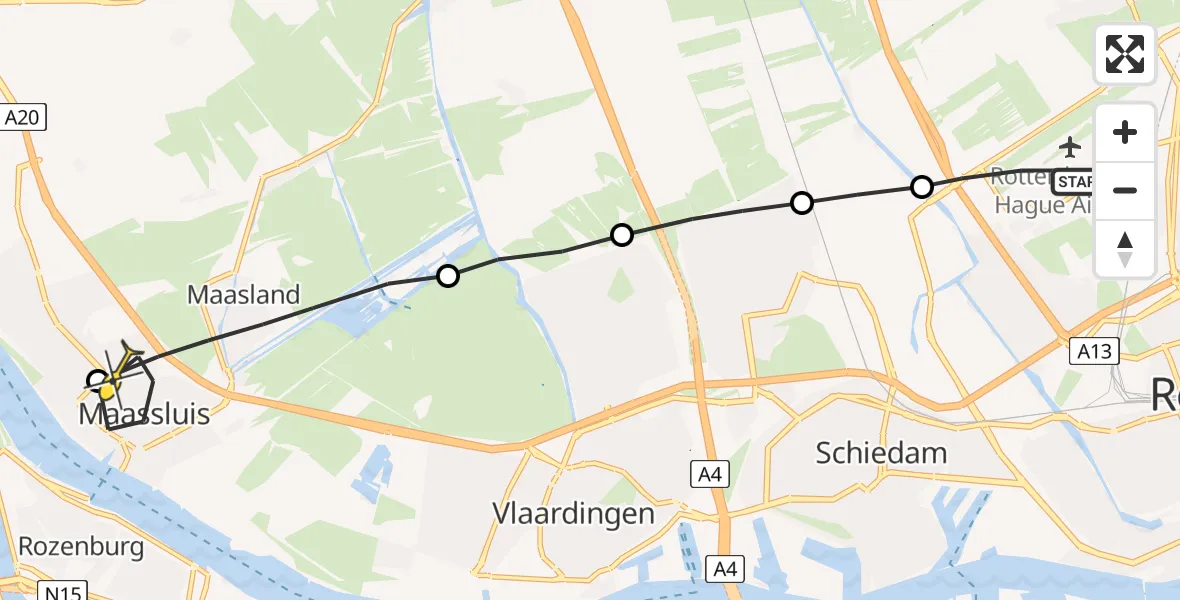 Routekaart van de vlucht: Lifeliner 2 naar Maassluis