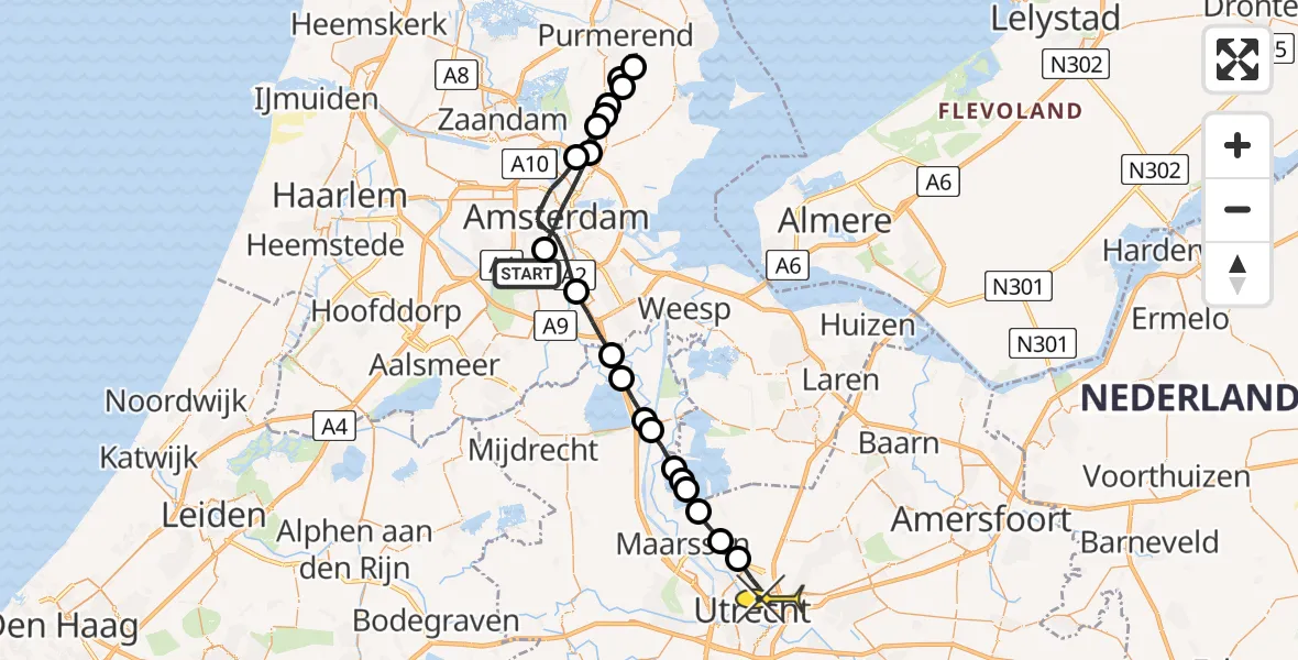 Routekaart van de vlucht: Lifeliner 1 naar Utrecht