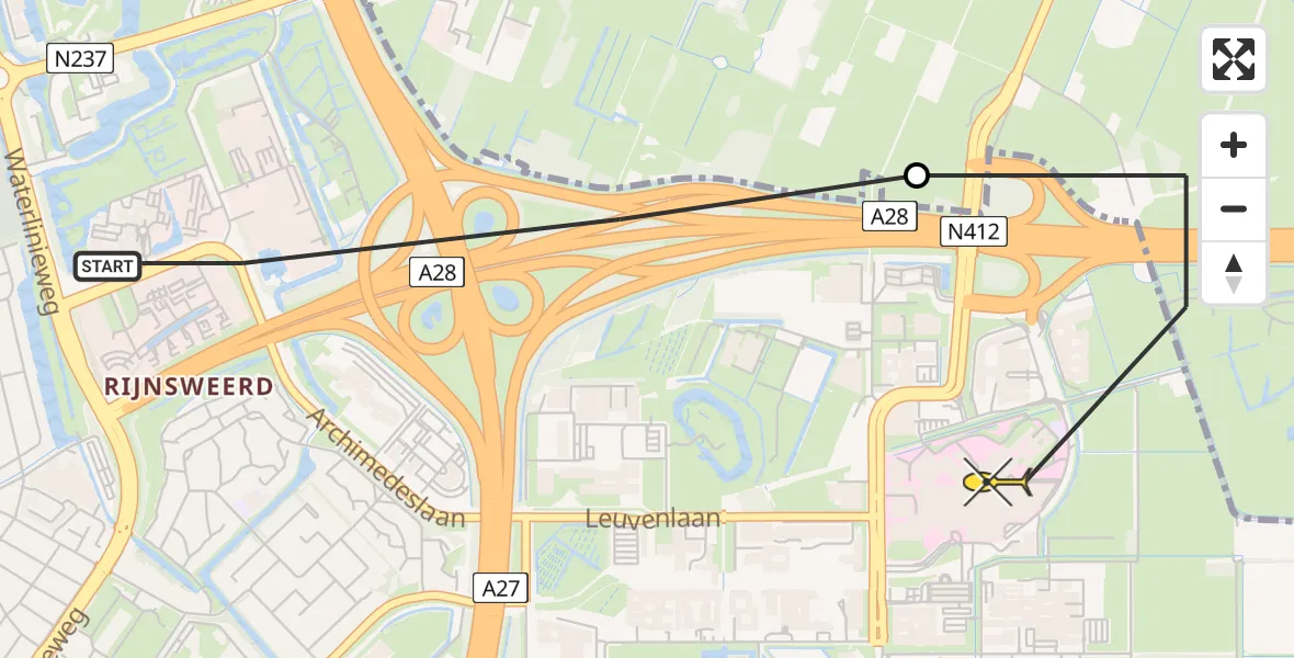 Routekaart van de vlucht: Lifeliner 1 naar Universitair Medisch Centrum Utrecht