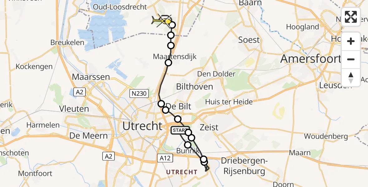 Routekaart van de vlucht: Lifeliner 1 naar Vliegveld Hilversum