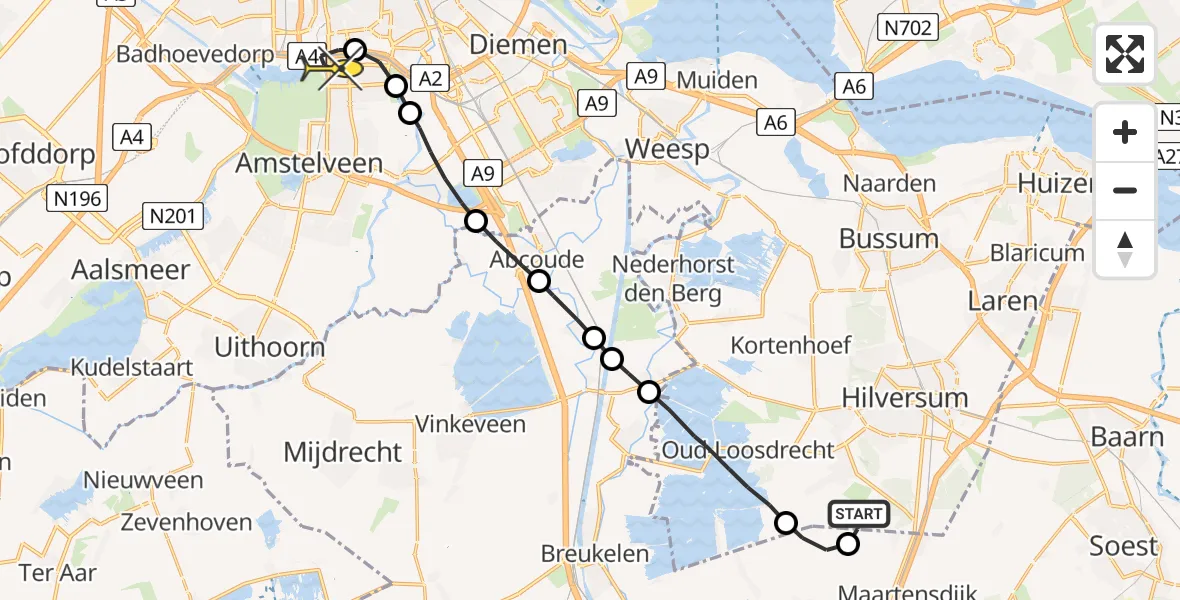 Routekaart van de vlucht: Lifeliner 1 naar VU Medisch Centrum Amsterdam