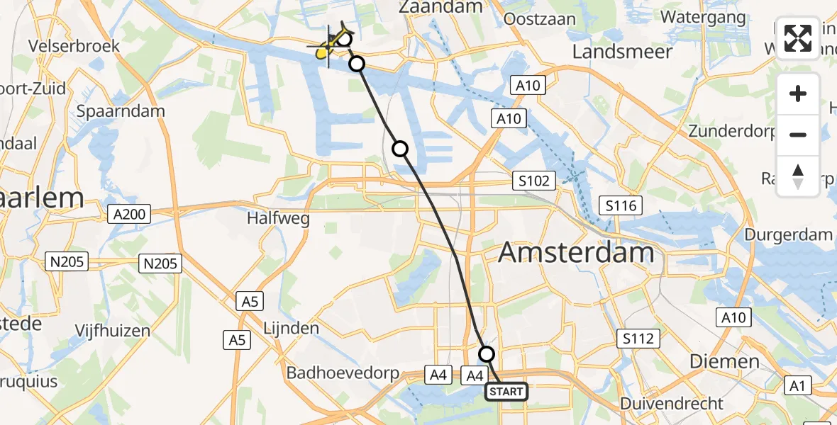 Routekaart van de vlucht: Lifeliner 1 naar Westzaan