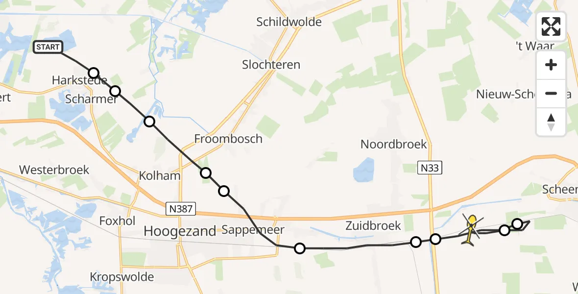 Routekaart van de vlucht: Lifeliner 4 naar Meeden