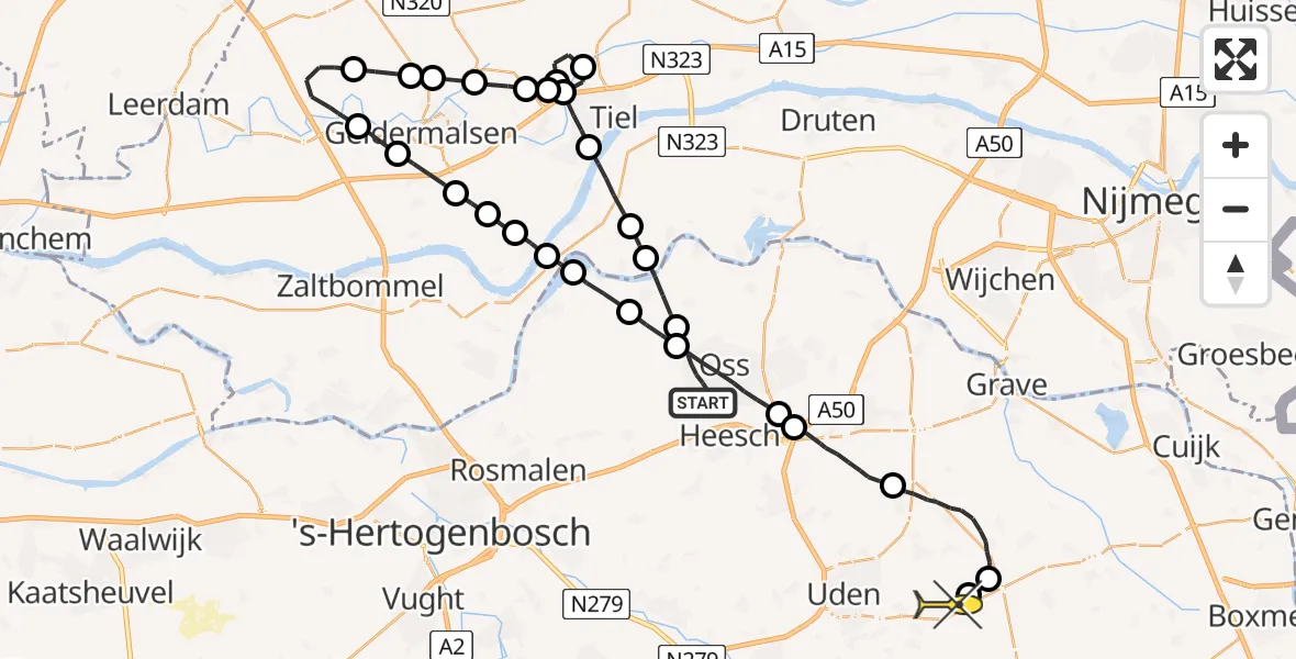 Routekaart van de vlucht: Lifeliner 3 naar Vliegbasis Volkel