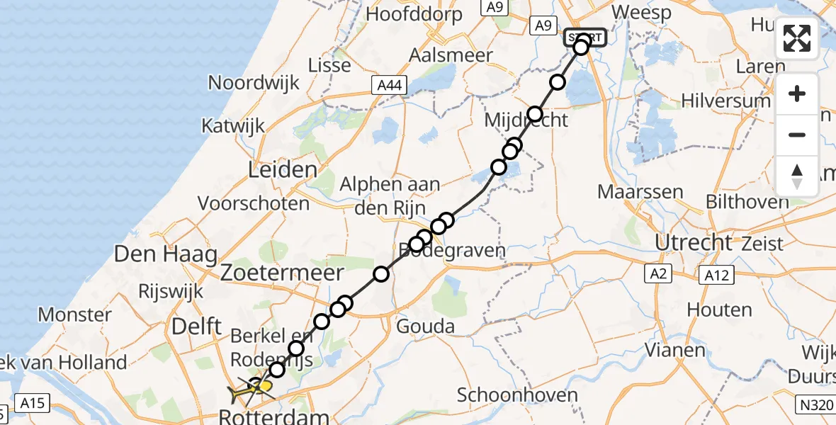 Routekaart van de vlucht: Lifeliner 2 naar Rotterdam The Hague Airport