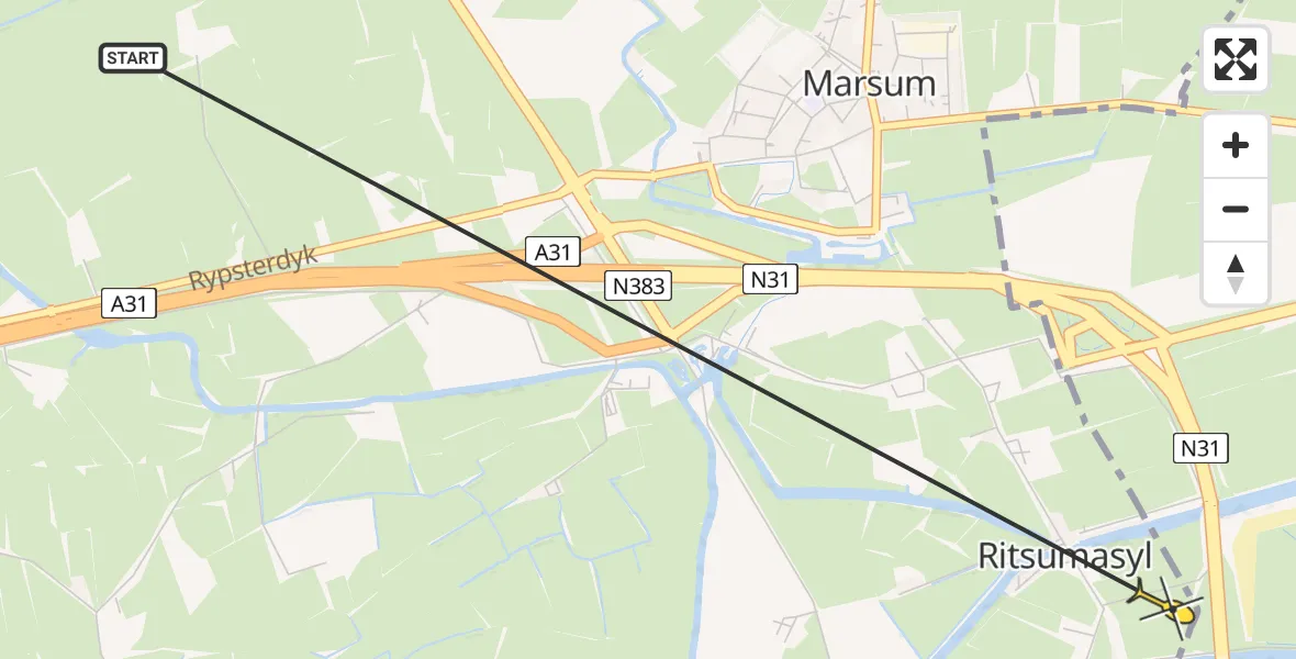 Routekaart van de vlucht: Ambulanceheli naar Deinum