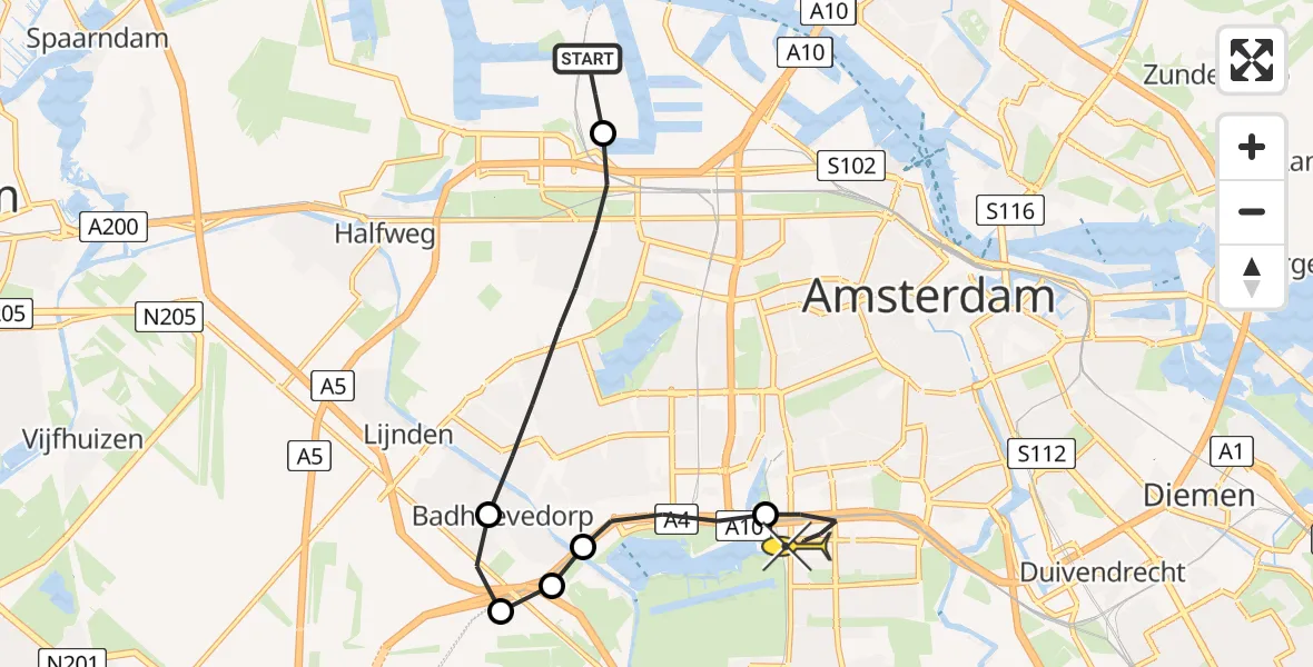 Routekaart van de vlucht: Lifeliner 1 naar VU Medisch Centrum Amsterdam