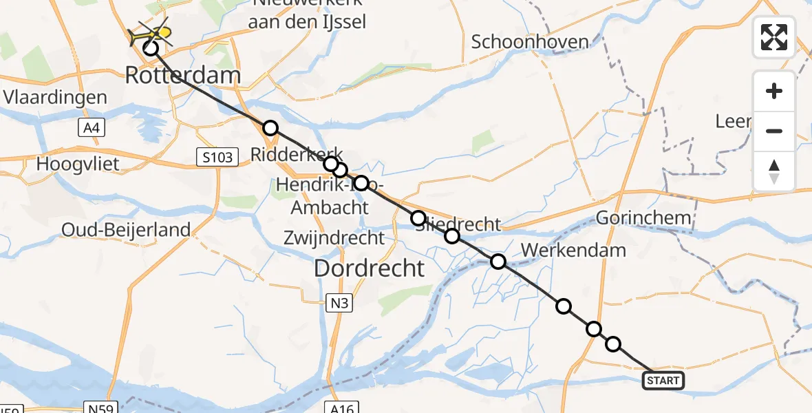 Routekaart van de vlucht: Lifeliner 2 naar Rotterdam The Hague Airport