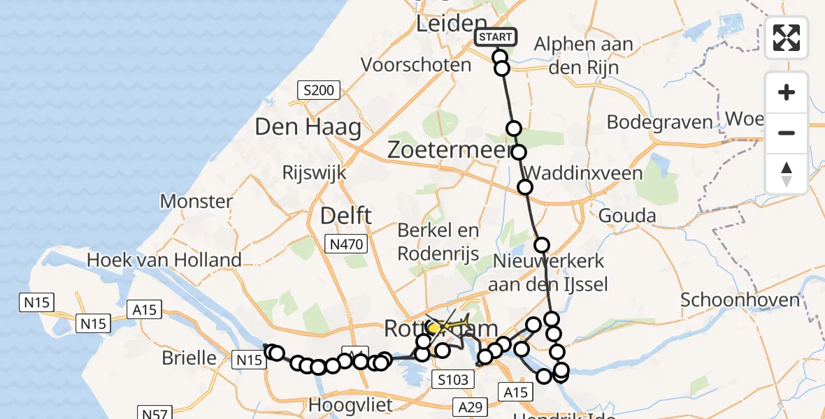 Routekaart van de vlucht: Politieheli naar Rotterdam