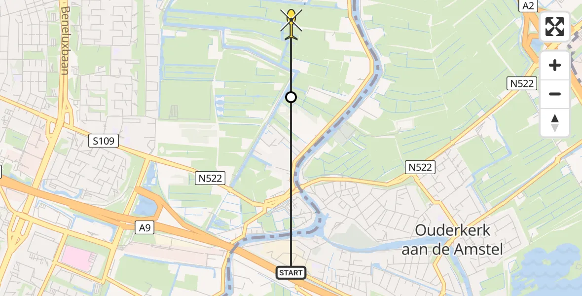 Routekaart van de vlucht: Politiehelikopter naar Amstelveen