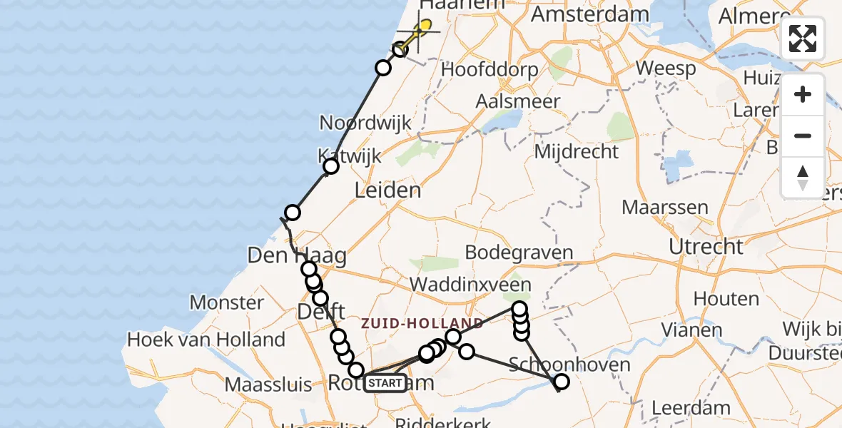 Routekaart van de vlucht: Politieheli naar Zandvoort