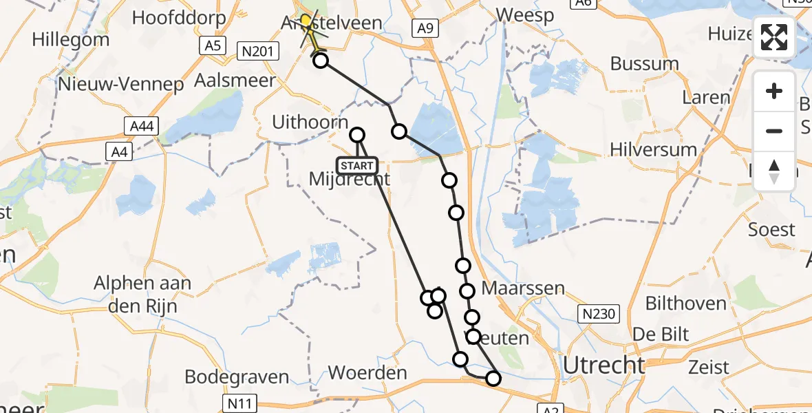 Routekaart van de vlucht: Politieheli naar Amstelveen