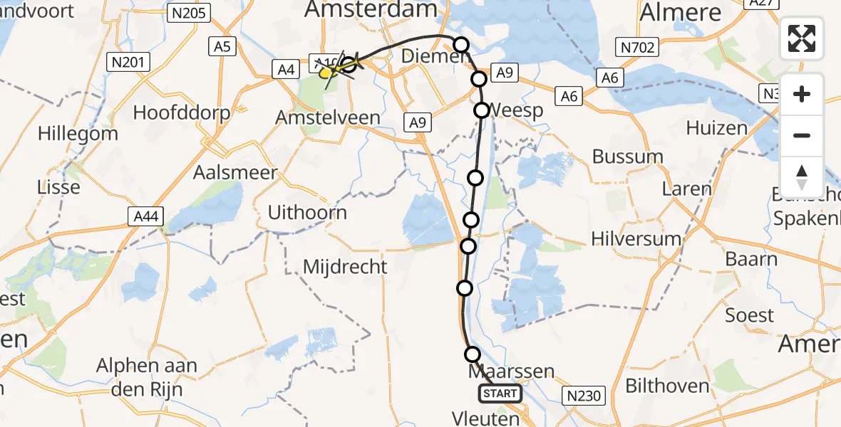 Routekaart van de vlucht: Lifeliner 1 naar VU Medisch Centrum Amsterdam