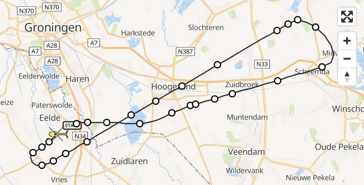 Routekaart van de vlucht: Lifeliner 4 naar Groningen Airport Eelde