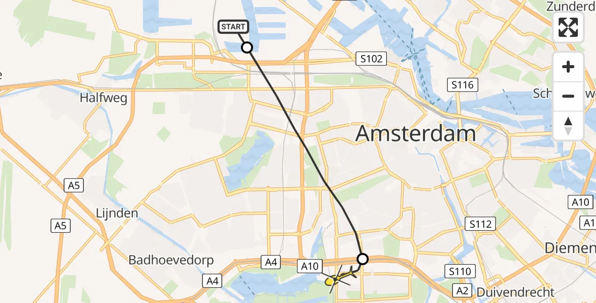 Routekaart van de vlucht: Lifeliner 1 naar VU Medisch Centrum Amsterdam