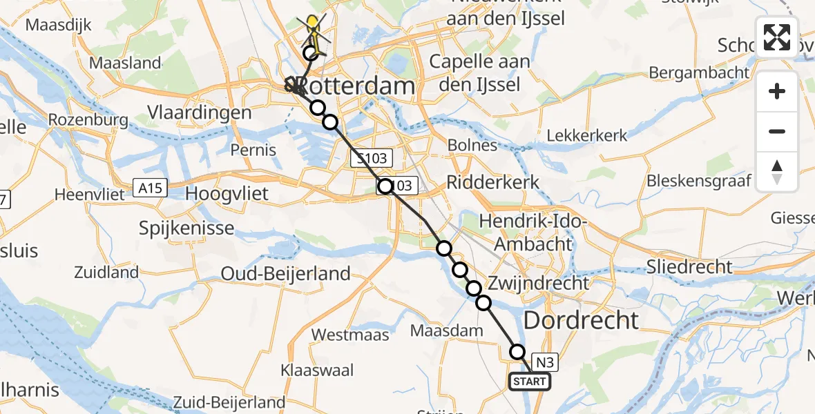 Routekaart van de vlucht: Lifeliner 2 naar Rotterdam The Hague Airport