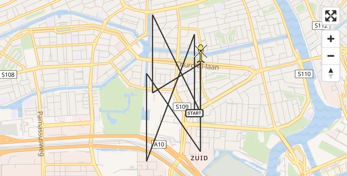 Vluchtroute Politiehelikopter van Amsterdam naar Amsterdam