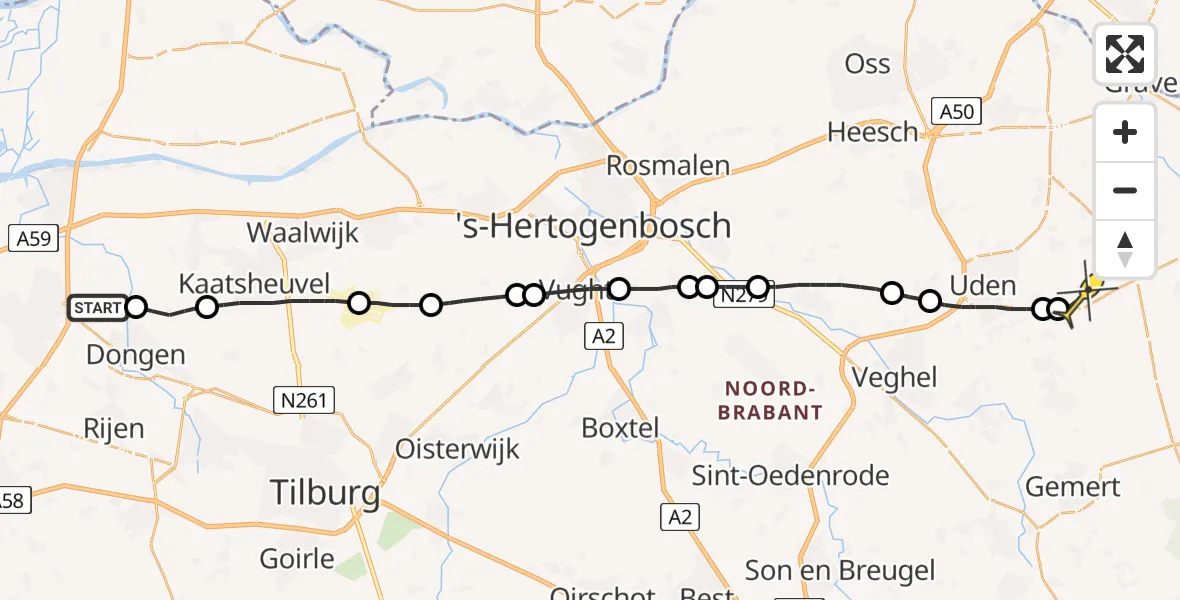 Routekaart van de vlucht: Lifeliner 3 naar Vliegbasis Volkel