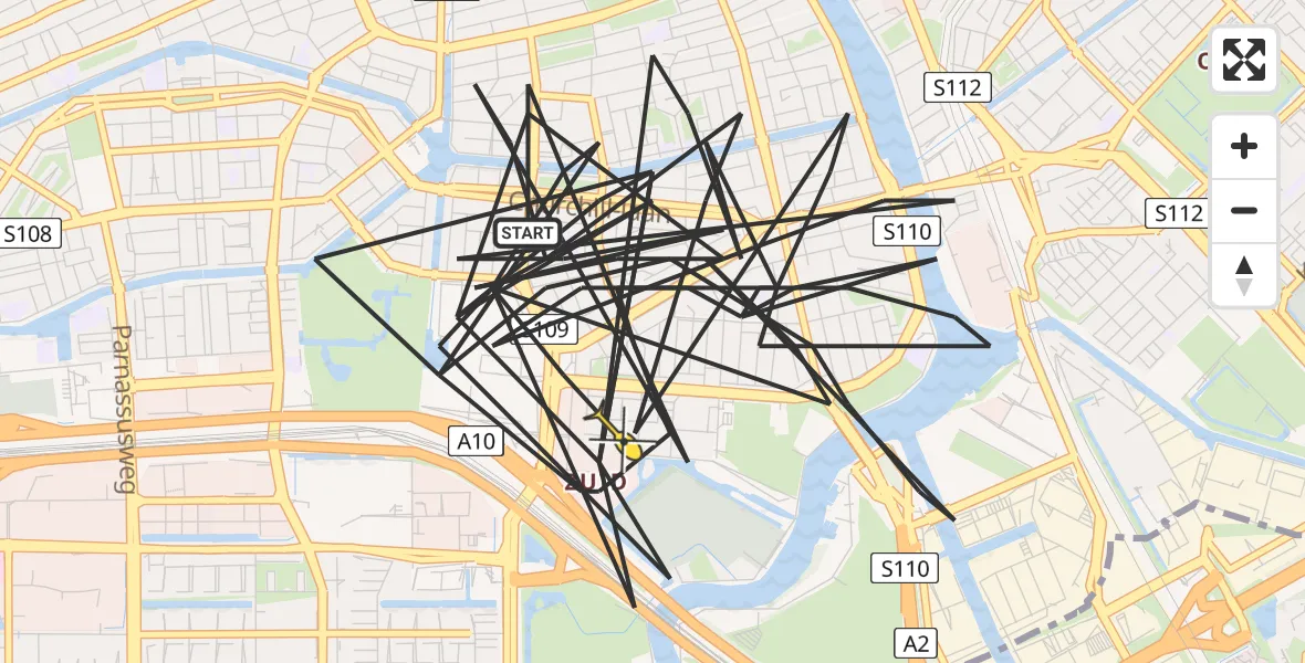 Routekaart van de vlucht: Politieheli naar Amsterdam