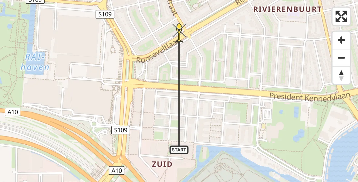 Routekaart van de vlucht: Politieheli naar Amsterdam