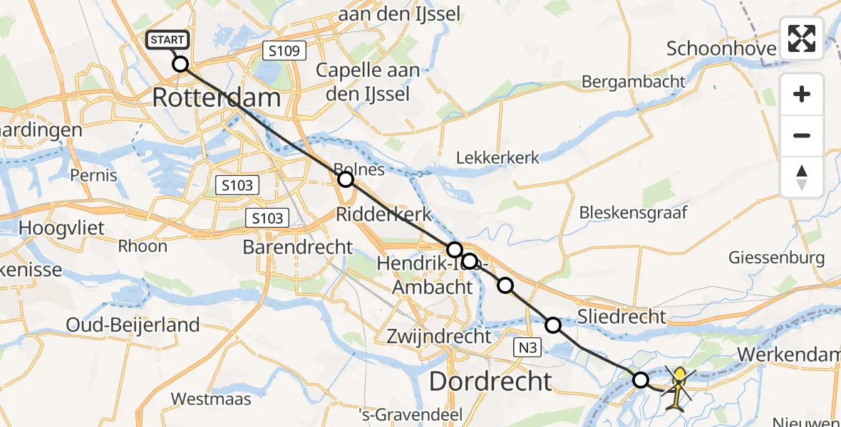 Routekaart van de vlucht: Lifeliner 2 naar Werkendam