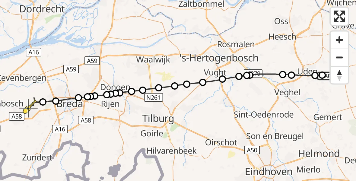 Routekaart van de vlucht: Lifeliner 3 naar Etten-Leur