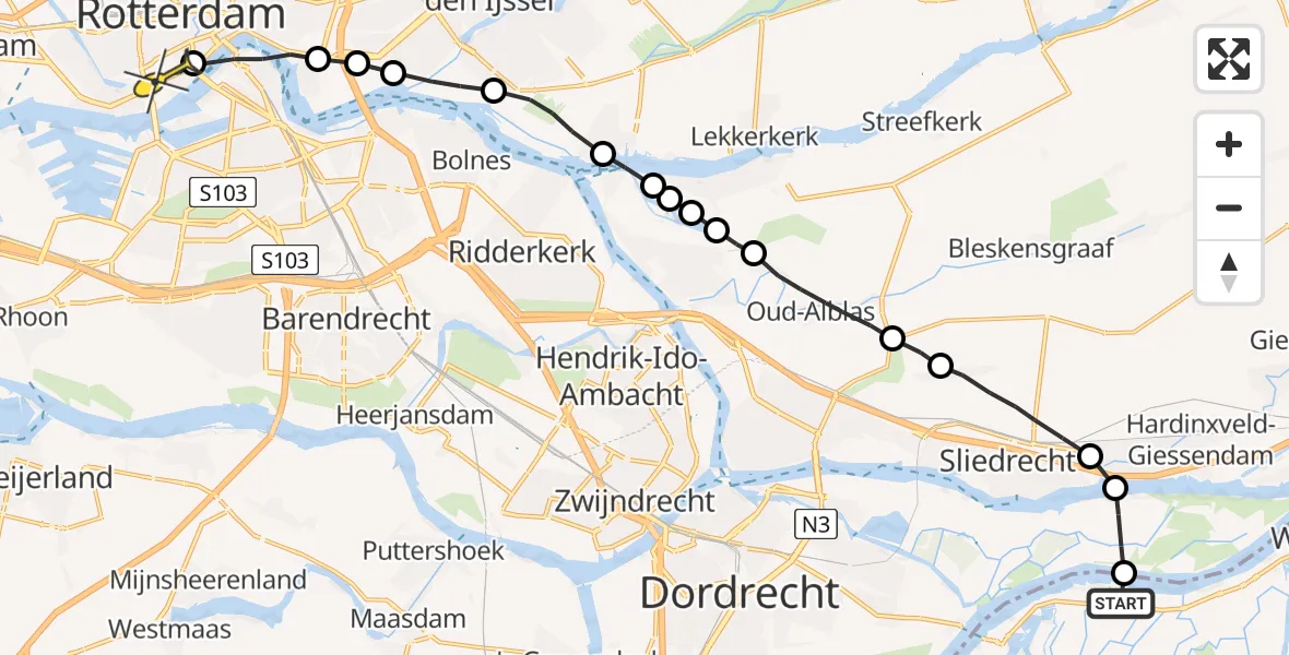 Routekaart van de vlucht: Lifeliner 2 naar Erasmus MC