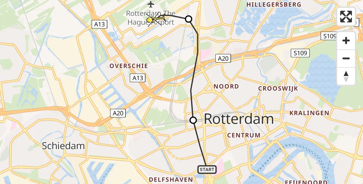 Routekaart van de vlucht: Lifeliner 2 naar Rotterdam The Hague Airport