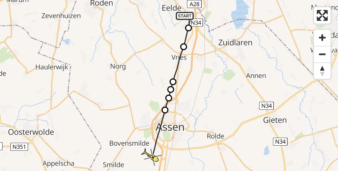 Routekaart van de vlucht: Lifeliner 4 naar Assen