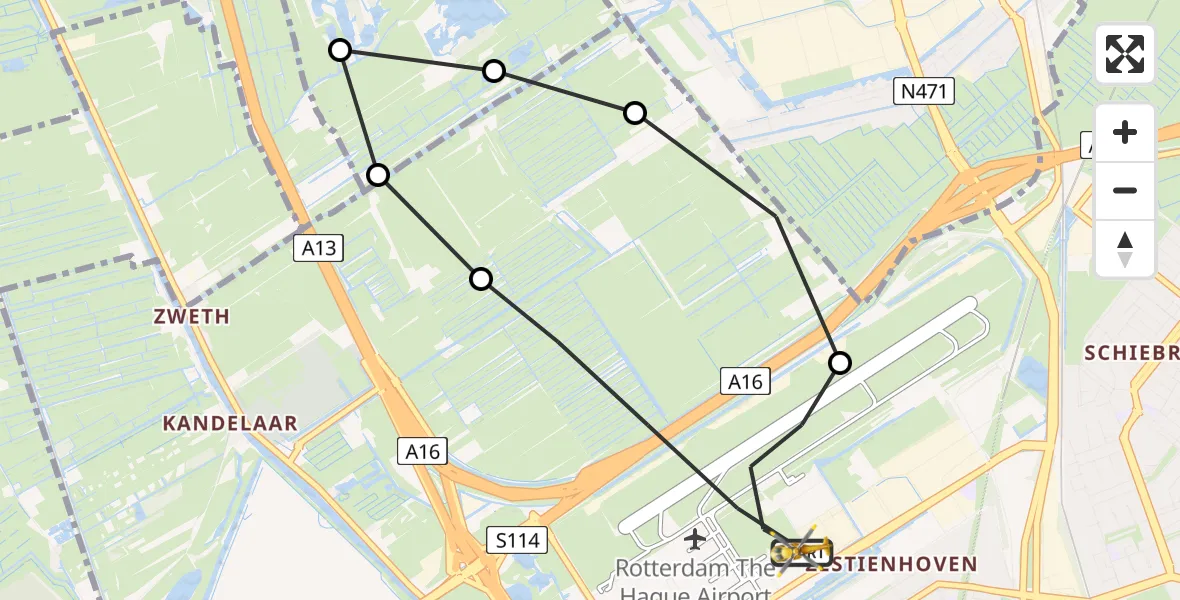 Vluchtroute Traumahelikopter Rotterdam The Hague Airport - Rotterdam The Hague Airport, 08 mei 2023, 11:53