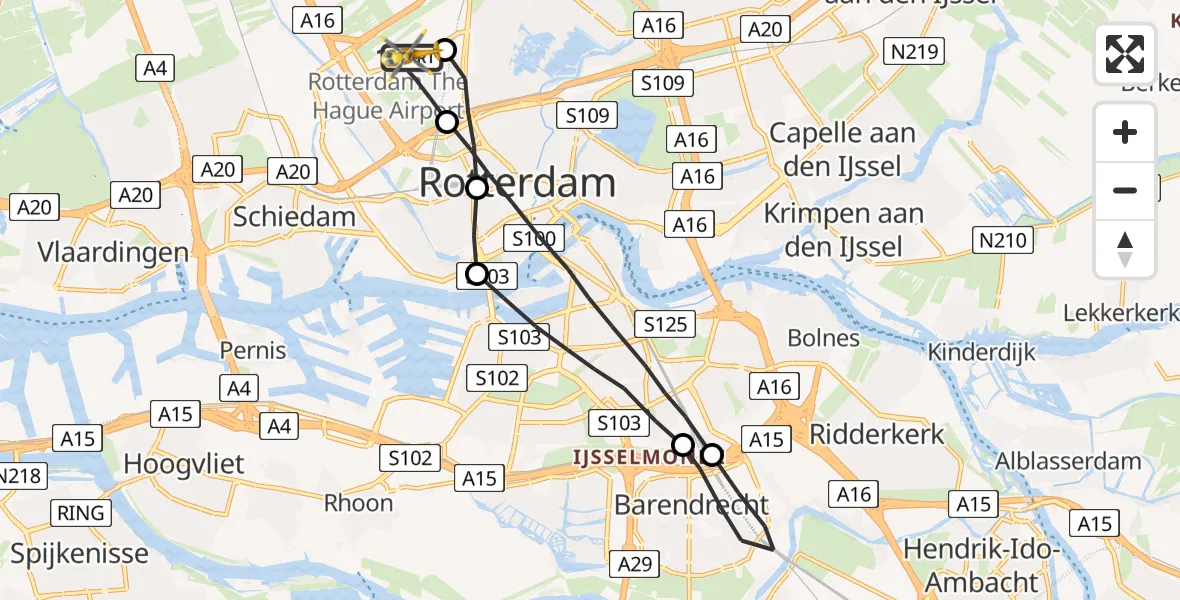 Vluchtroute Traumahelikopter Rotterdam The Hague Airport - Rotterdam The Hague Airport, 08 mei 2023, 12:25