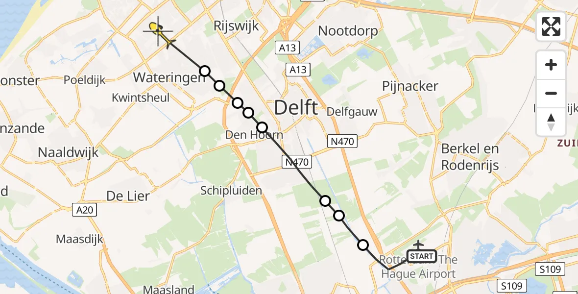 Routekaart van de vlucht: Lifeliner 2 naar Den Haag