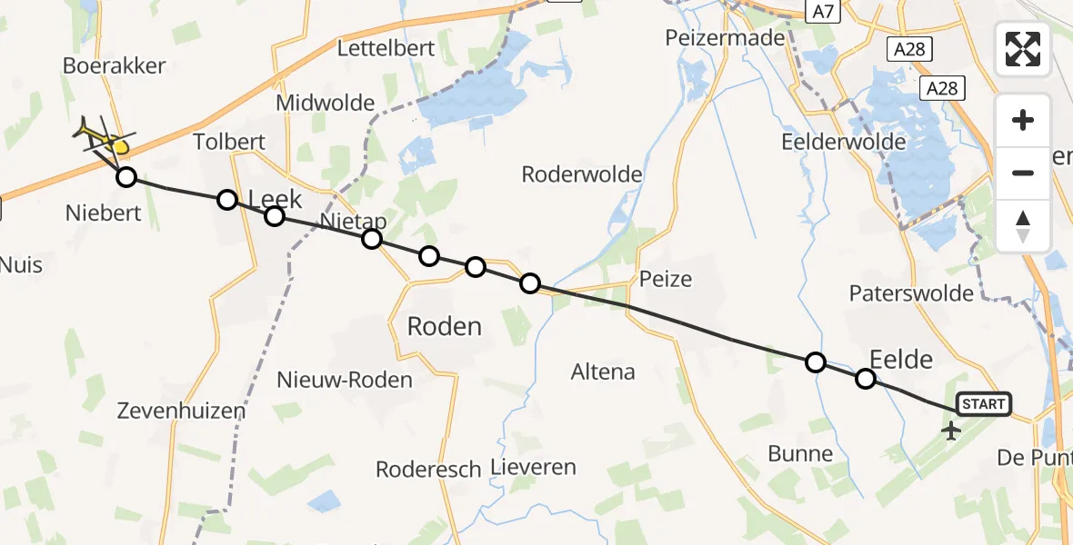Routekaart van de vlucht: Lifeliner 4 naar Niebert