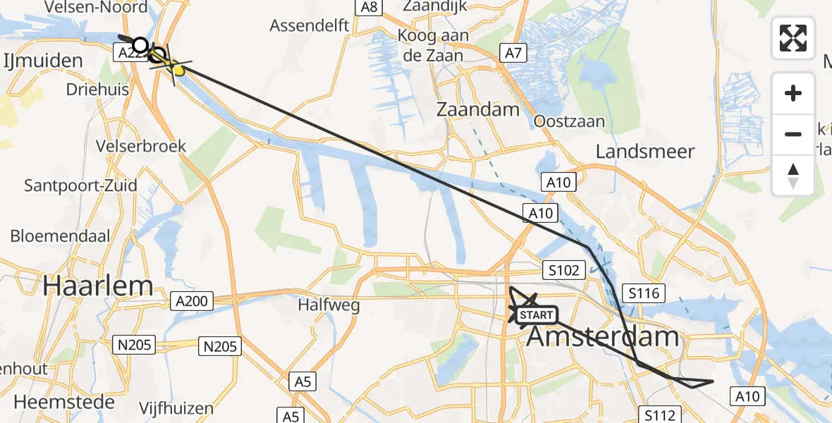 Routekaart van de vlucht: Politieheli naar Beverwijk