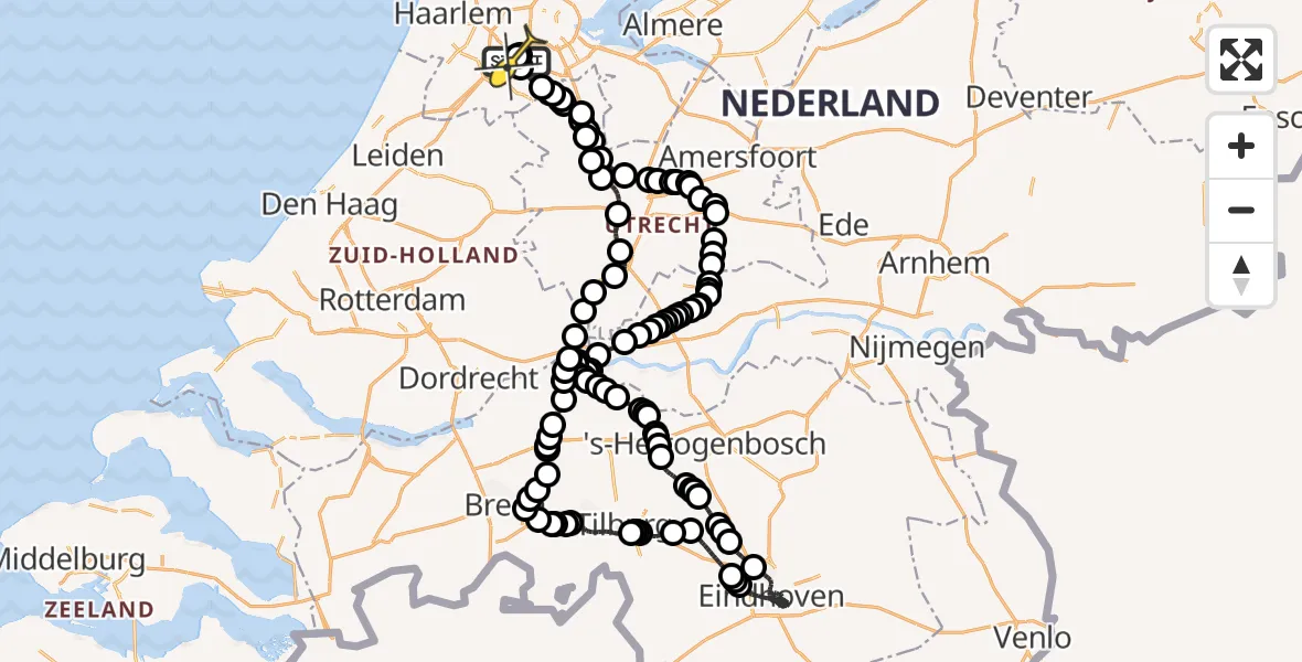 Routekaart van de vlucht: Politieheli naar Schiphol