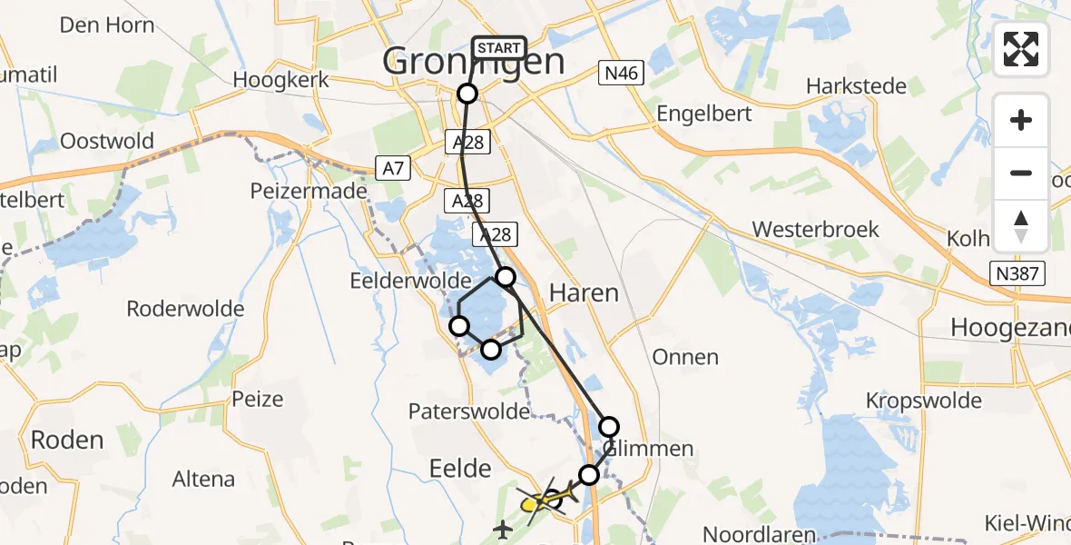 Routekaart van de vlucht: Lifeliner 4 naar Groningen Airport Eelde