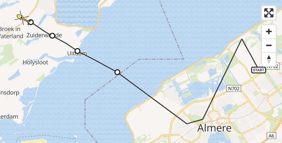 Routekaart van de vlucht: Politiehelikopter naar Broek in Waterland
