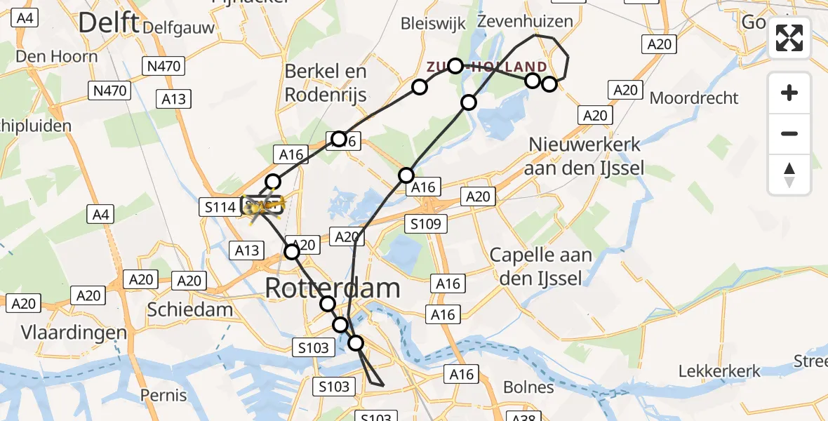 Vluchtroute Traumahelikopter Rotterdam The Hague Airport - Rotterdam The Hague Airport, 08 mei 2023, 15:58