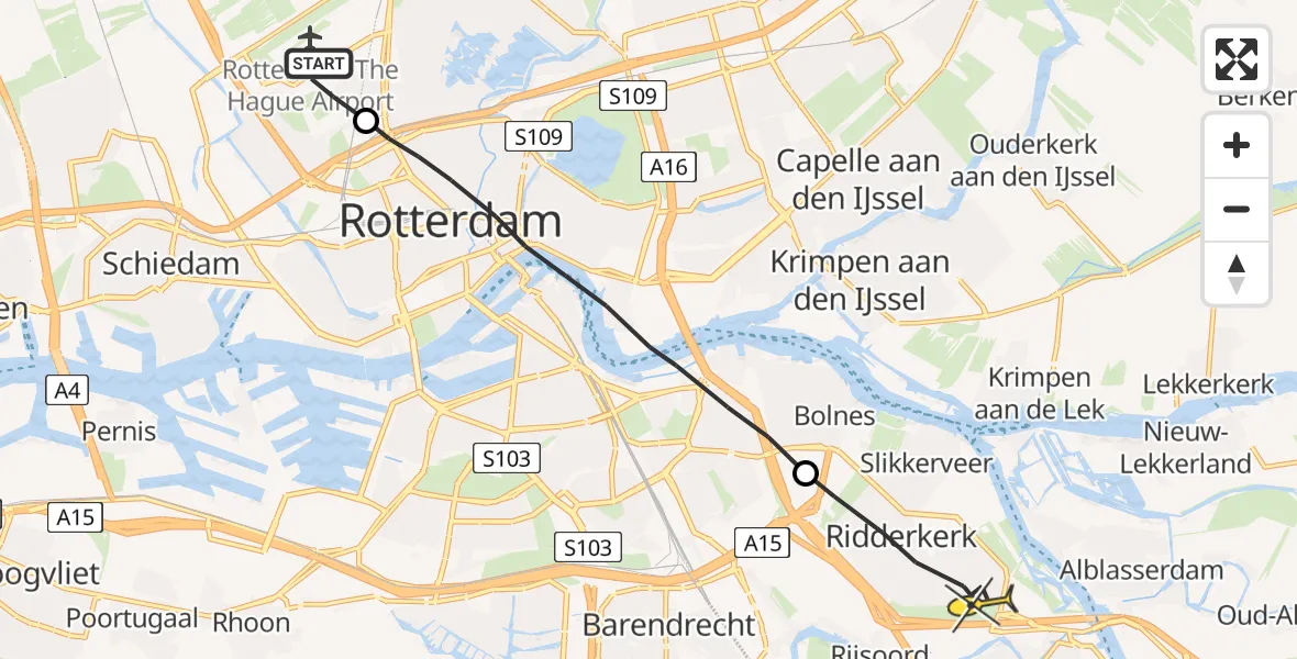 Routekaart van de vlucht: Lifeliner 2 naar Ridderkerk