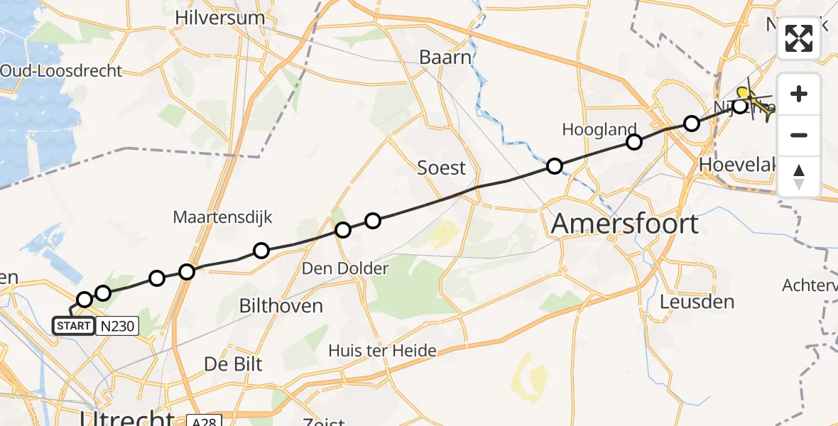 Routekaart van de vlucht: Lifeliner 1 naar Nijkerkerveen