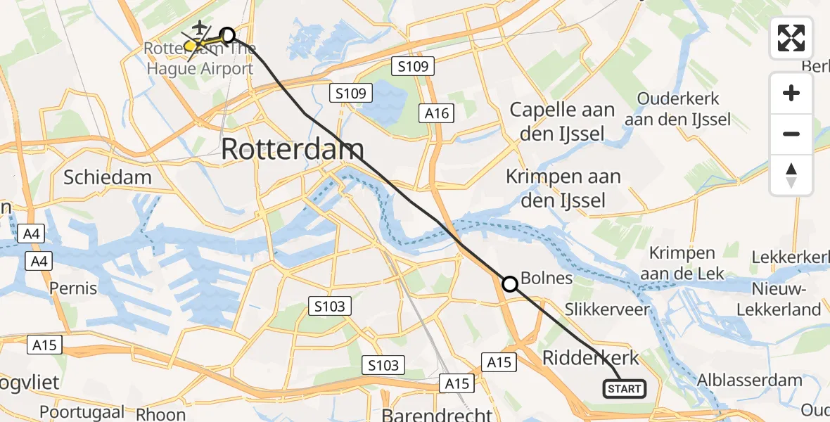 Routekaart van de vlucht: Lifeliner 2 naar Rotterdam The Hague Airport