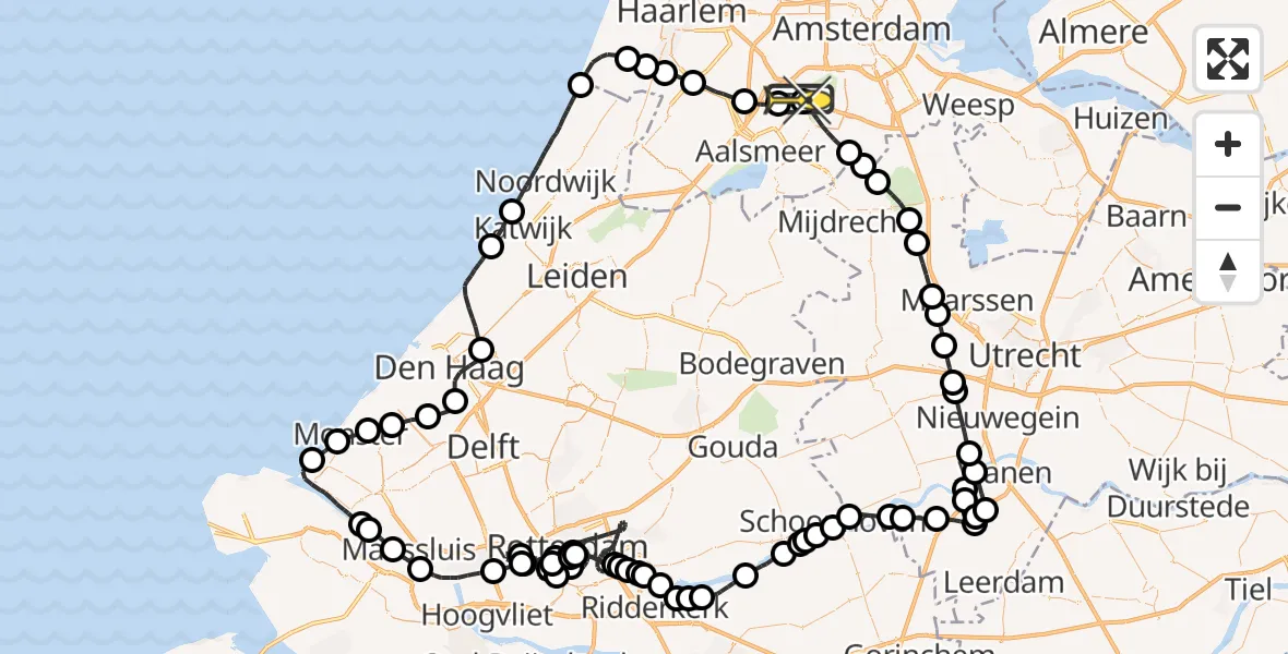 Routekaart van de vlucht: Politieheli naar Schiphol